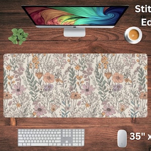 Cottagecore Schreibtischmatte, Wildblumen Gaming Mauspad Großes Mousepad, Floral Schreibtischmatte Niedlich, Tastatur Mausmatte Schreibtischunterlage für Arbeit Büro Zuhause XL