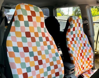 Full Set Car Seat Covers For Vehicle, Seat Covers For Car, Boho Car Accessories, Checkered, Car Accessories For Women, Car Decor Interior