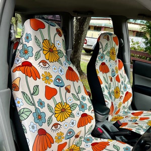 Car Seat Covers For Vehicle Full Set, Seat Covers For Car, Car Accessories For Women, Boho Car Accessories, Mushroom Car Seat Cover,