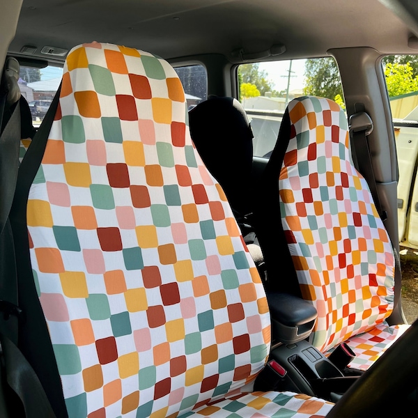 Full Set Car Seat Covers For Vehicle, Seat Covers For Car, Boho Car Accessories, Checkered, Car Accessories For Women, Car Decor Interior