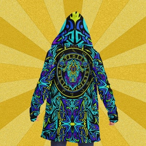 Capa de Festival, Presente de Touro, Vestuário de Festival de Música, Touro, Presentes de Astrologia Touro, Capa com Capuz, Estampa de Touro, Capa Psicodélica, Trippy