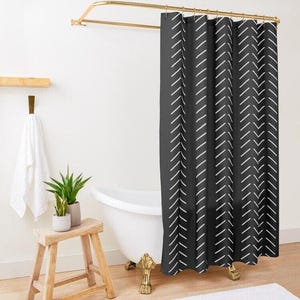 Black Shower Curtain, Extra Long Shower Curtain, Up to 90 inches Long, Shower Curtain Boho, Boho Shower Curtain, Minimalist Shower Curtain