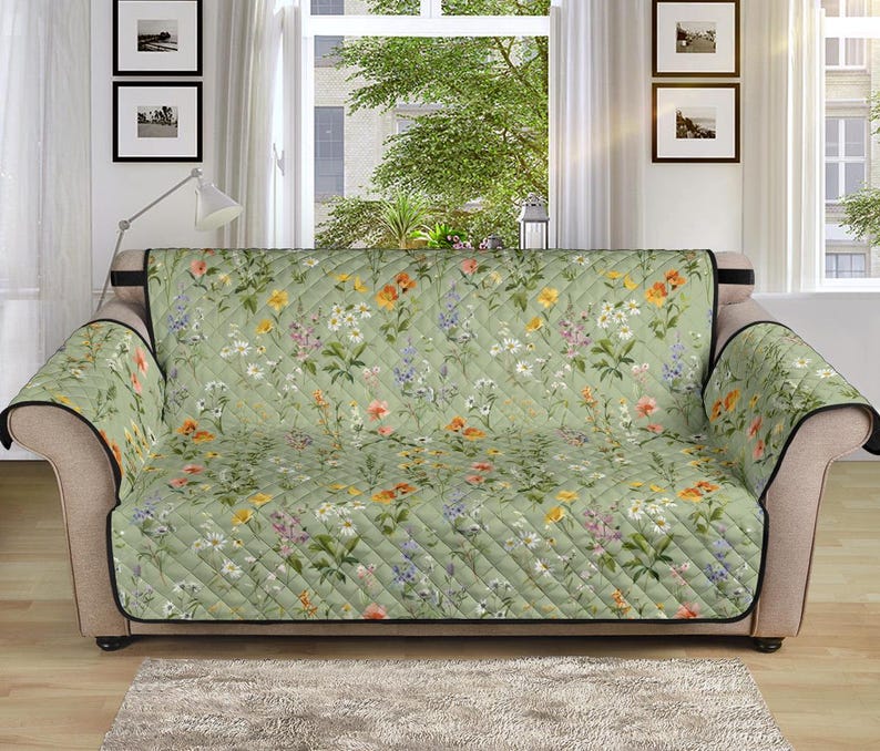 Green cottagecore couch cover