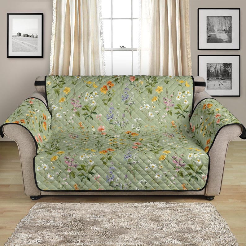 Green cottagecore sofa cover