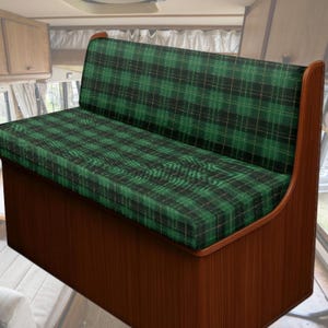Funda de sofá para autocaravana, accesorios retro para interior de autocaravana, accesorios para interior de autocaravana, funda de sofá a cuadros verdes, bonita funda de cojín para comedor de autocaravana