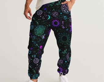Celestial Print Joggers Hombres, Pantalones de chándal para hombre, Ropa de festival, Joggers de moda, Pantalones de hombre, Pantalones psicodélicos, Pantalones de hombre, Traje rave