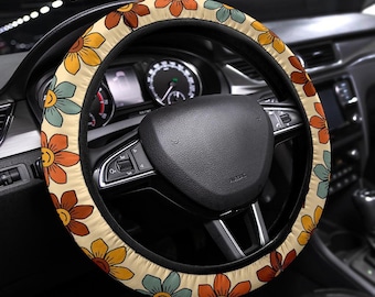 Retro 70s Flower Steering Wheel Cover for Women, Groovy Car Wheel Cover, Cute Car Accessories, Gift for New Driver
