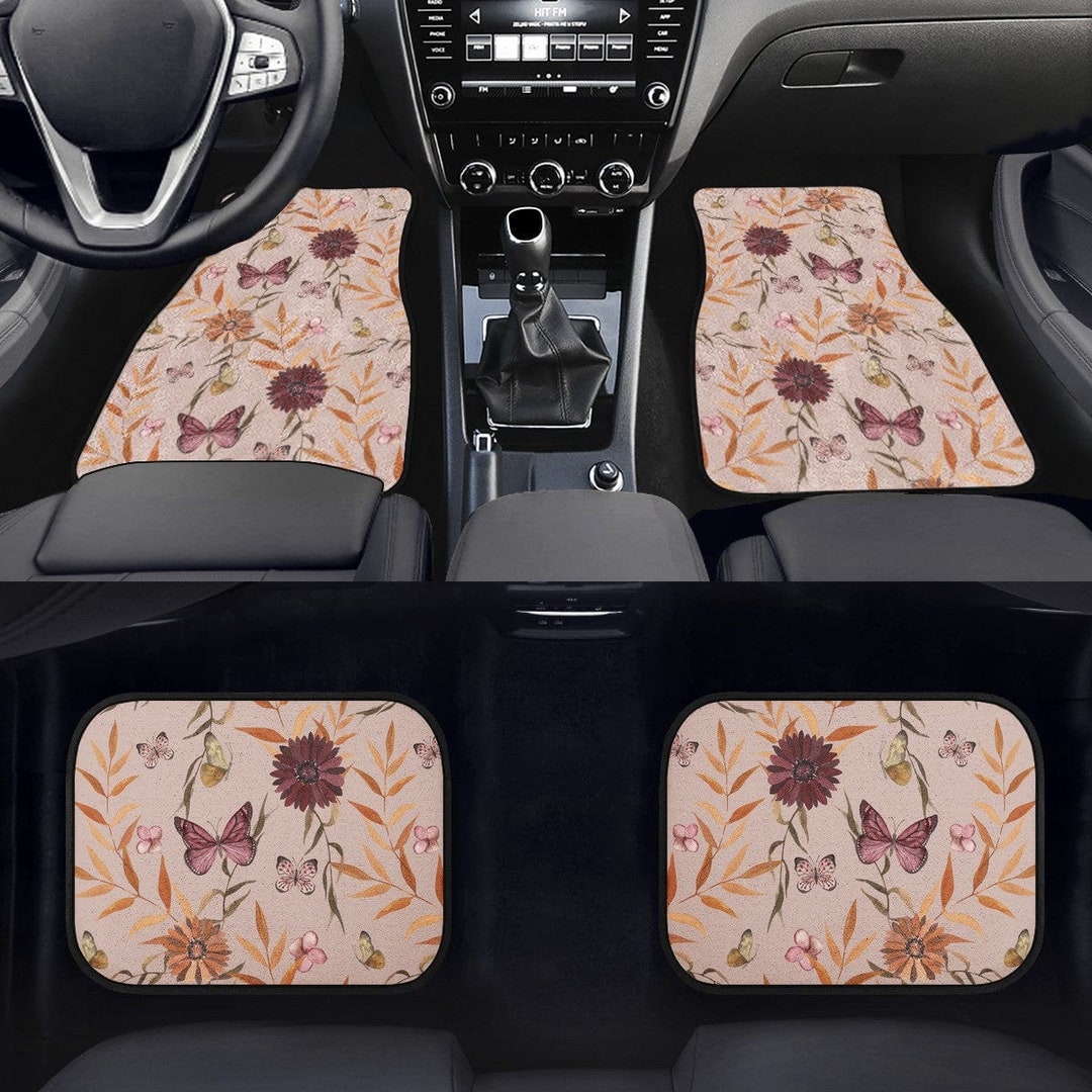 Boho Flowers Car Mats, Car Accessories for Women, Floral Car Floor Mats