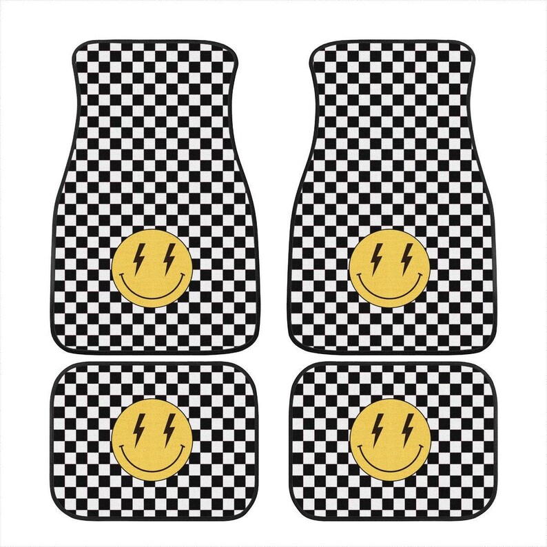 y2k Aesthetic, Preppy Decor, Car Floor Mats, Car Mat, White Checkered Floor Mats For Car, Lightning Bolts, Cute Car Mats, Car Accessories image 5