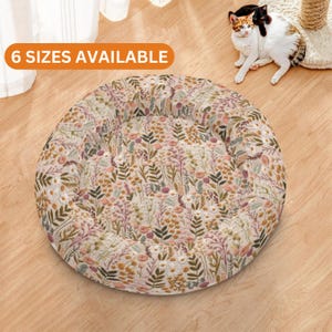 Wildflowers Dog Bed, Cute Cat Bed, Calming Cat Bed, Cottagecore Pet Accessories, Floral Small Dog Bed, Washable Pet Bedding, Donut Dog Bed