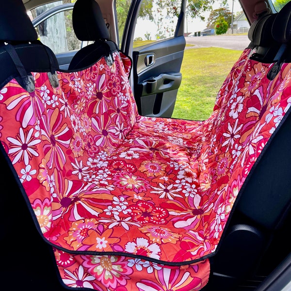 Boho Pet Seat Cover, Dog Travel Seat Protector, Floral Seat Cover For Car, Car Seat Covers, Backseat Dog Hammock, Red Car Accessories