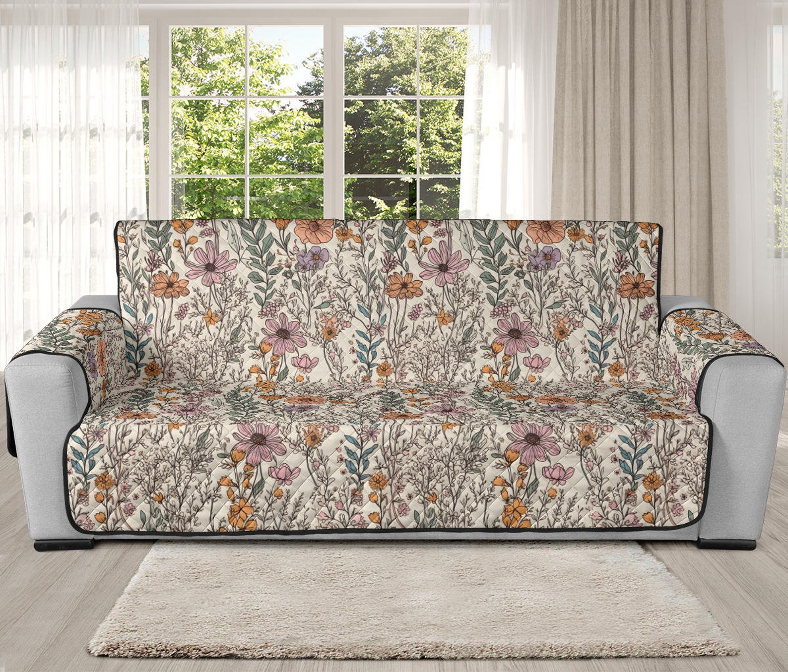 Cottagecore Decor, Meadow Flowers Couch Cover, Couch Cover for 3 Seat ...