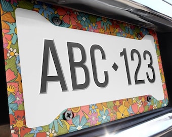 Hippie Blumen Nummernschild Rahmen, Lizenz Rahmen, Auto Nummernschild Rahmen, Nummernschild Abdeckung, Autozubehör für Frauen, lächelnde Blumen