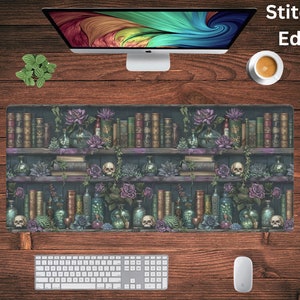 Dark Academia Vintage Botanische Hexe Schreibtischmatte, Vintage Alchemie Schreibtischmatte, Gothic Herbalist Großes Mauspad für Home Office Dekor, Apotheker