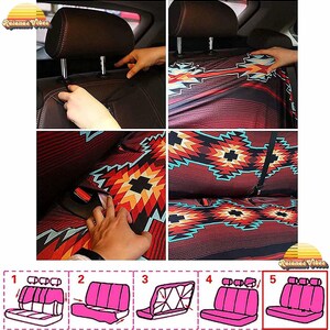 Juego completo de fundas para asientos de coche, fundas retro para asientos de coche, accesorios bohemios para coche, fundas para asientos de coche, accesorios para coche para mujeres, decoración bonita para coche imagen 5