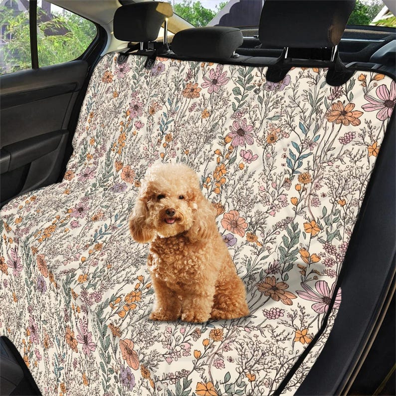 Wildflowers Pet Seat Cover, Dog Travel Seat Protector, Floral Seat Cover For Car, Car Seat Covers Backseat Dog Hammock Cottagecore Car Decor