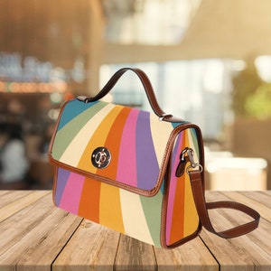 Canvas Crossbody Bag, Retro Sun Rays Handbag, Small Crossbody Bag, Satchel, Retro Handbag, Rainbow Purse, Retro Purse, Cute Shoulder Purse