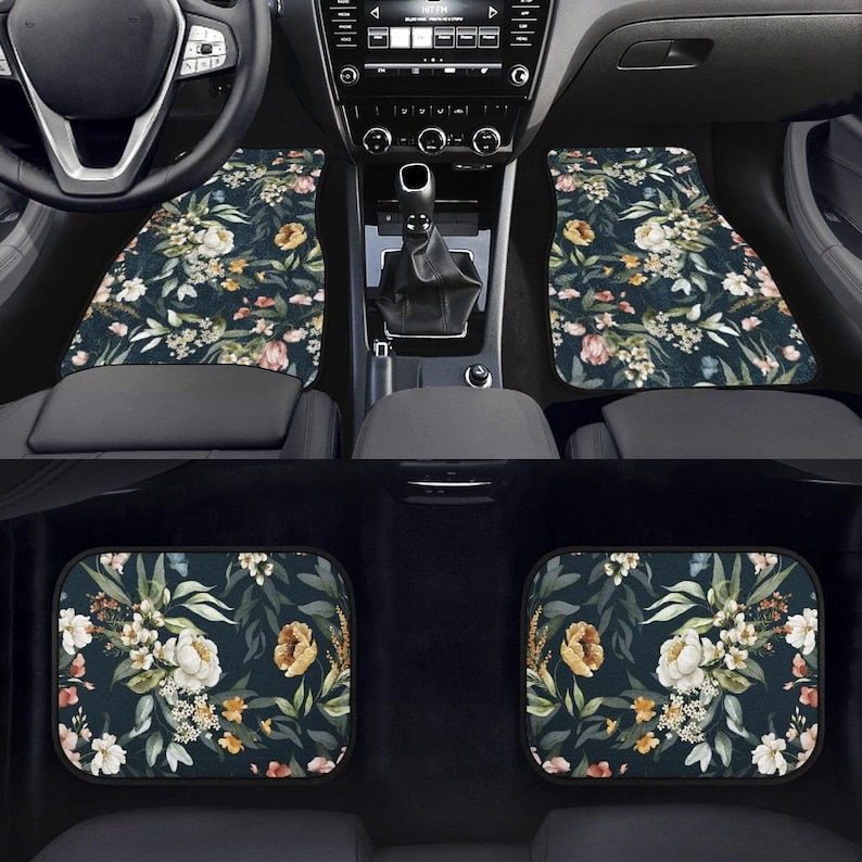 Boho Flowers Car Mats, Car Accessories For Women, Floral Car Floor Mats, Cute Car Accessories, Boho Car Mat, Cute Car Mats, Cottagecore Car image 2