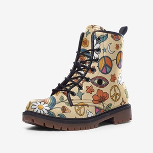 Peace and Love Combat Boots, Witchy Boots, Handcrafted Boots, Ankle Boots, Boots Womens, Mens Boots, Hippie Boots, Faux Leather Boots