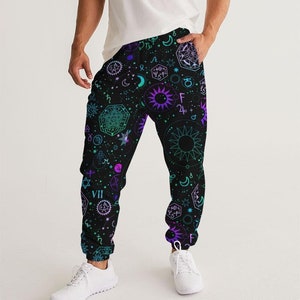 Celestial Print Joggers Men, Mens Track Pants, Festival Clothing, Trendy Joggers, Mens Trousers, Psychedelic Pants, Mens Pants, Rave Outfit