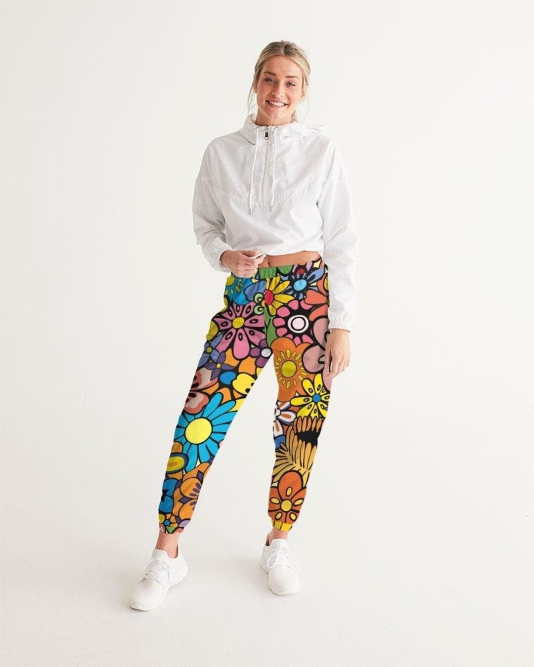 Trippy Flowers Joggers Women, Womens Track Pants, Festival