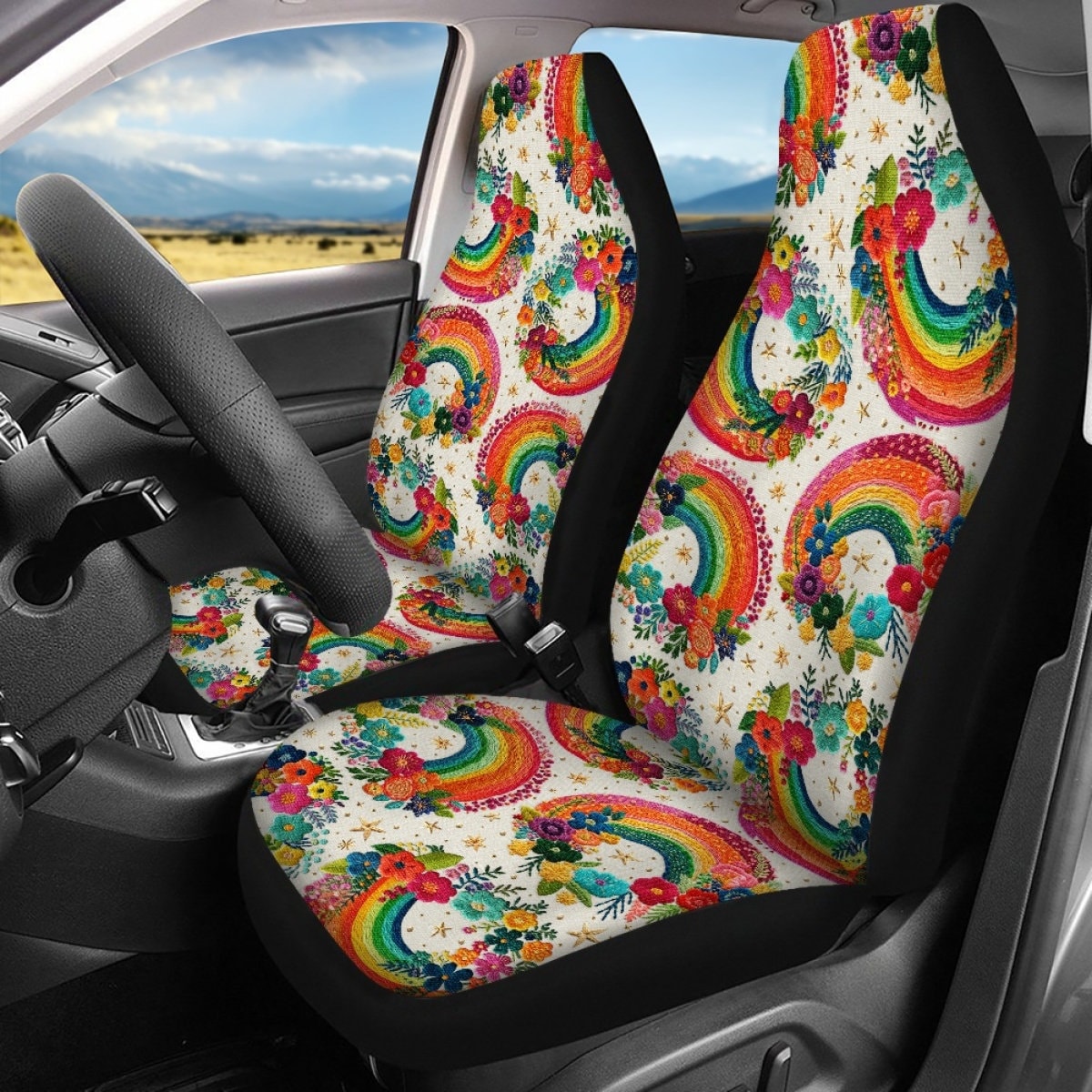 Floral Rainbow Car Seat Covers