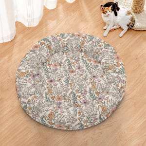 Wildflowers Dog Bed, Cute Cat Bed, Calming Cat Bed, Cottagecore Pet Accessories, Floral Small Dog Bed, Washable Pet Bedding, Donut Dog Beds