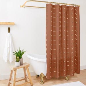 Rust Shower Curtain Boho, Boho Shower Curtain, Minimalist Shower Curtain, Mudcloth Curtain, Extra Long Shower Curtain, Up to 90 inches Long