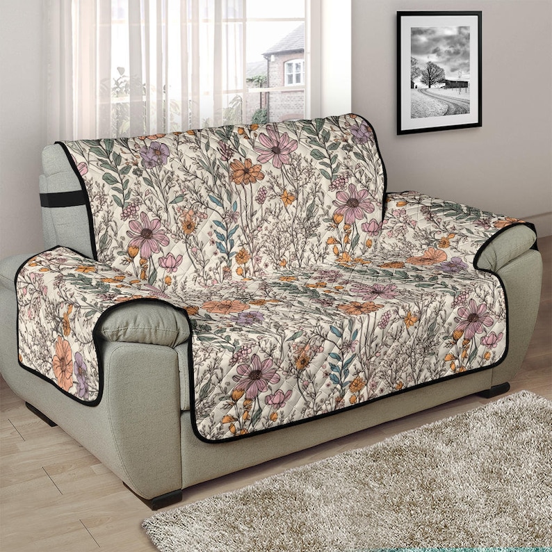 Cottagecore Decor, Meadow Flowers Couch Cover, Couch Cover for 3 Seat ...