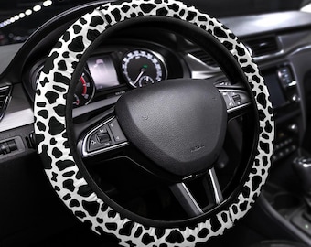 Cow Print Steering Wheel Cover For Women, Black And White Car Wheel Cover Cute, Car Gift For Her, Cow Car Accessories, Cow Decor For Car