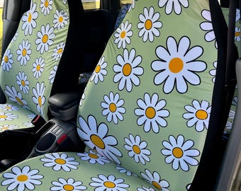 Komplet pokrowców na siedzenia samochodowe, pokrowce na siedzenia samochodowe, akcesoria samochodowe w stylu boho, Cottagecore, akcesoria samochodowe dla kobiet, wystrój wnętrza samochodu