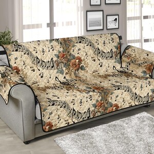 Roses and Music Sofa Cover, Cottagecore Sofa Cover, Quilted Couch Cover ...