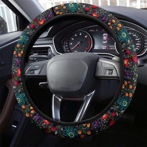 Bloemen stuurhoes, stuurhoes voor vrouwen, autowielhoes, stuurhoes Boho, wieldop voor auto, autodecor