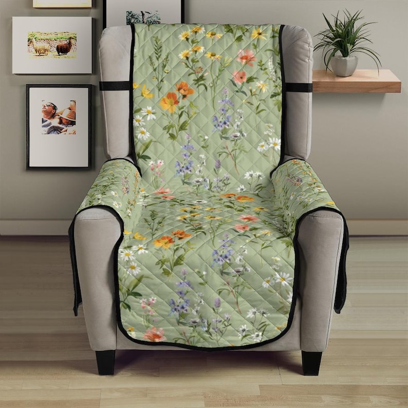 Green cottagecore armchair cover