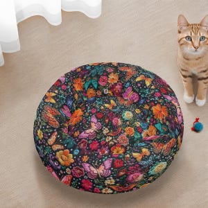 Butterflies Dog Bed, Cute Cat Bed, Calming Cat Bed, Cottagecore Pet Accessories, Floral Small Dog Bed, Washable Pet Bedding, Donut Dog Beds