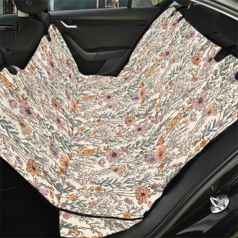 Wildflowers Pet Seat Cover, Dog Travel Seat Protector, Floral Seat Cover For Car, Car Seat Covers Backseat Dog Hammock Cottagecore Car Decor