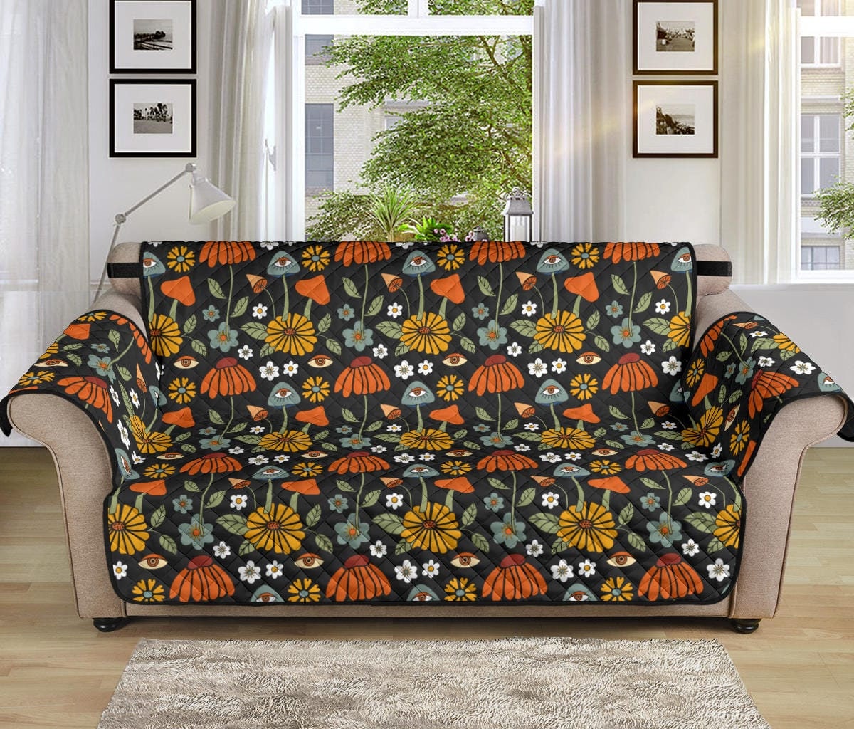 Hippie Mushroom Print Sofa Cover, Quilted Couch Cover, Lounge Pet  Protector, Recliner Chair Cover, Slip Cover Retro, XL Couch Sofa Cover 