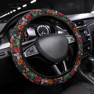 Butterflies & Flowers Steering Wheel Cover, Steering Wheel Cover For Women, Car Wheel Cover, Steering Wheel Cover Boho, Wheel Cover For Car