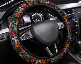 Butterflies & Flowers Steering Wheel Cover, Steering Wheel Cover For Women, Car Wheel Cover, Steering Wheel Cover Boho, Wheel Cover For Car
