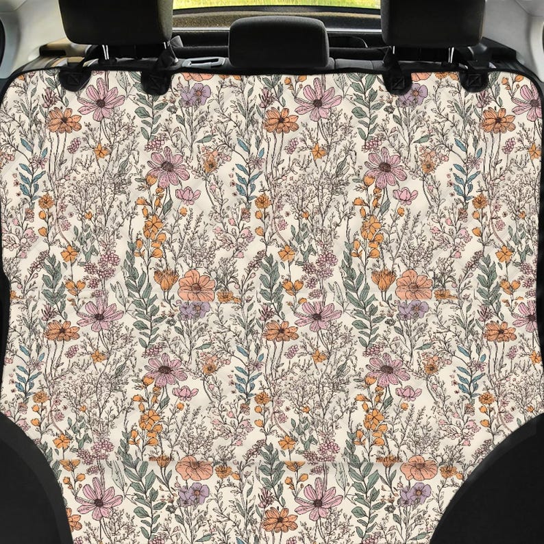 Wildflowers Pet Seat Cover, Dog Travel Seat Protector, Floral Seat Cover For Car, Car Seat Covers Backseat Dog Hammock Cottagecore Car Decor