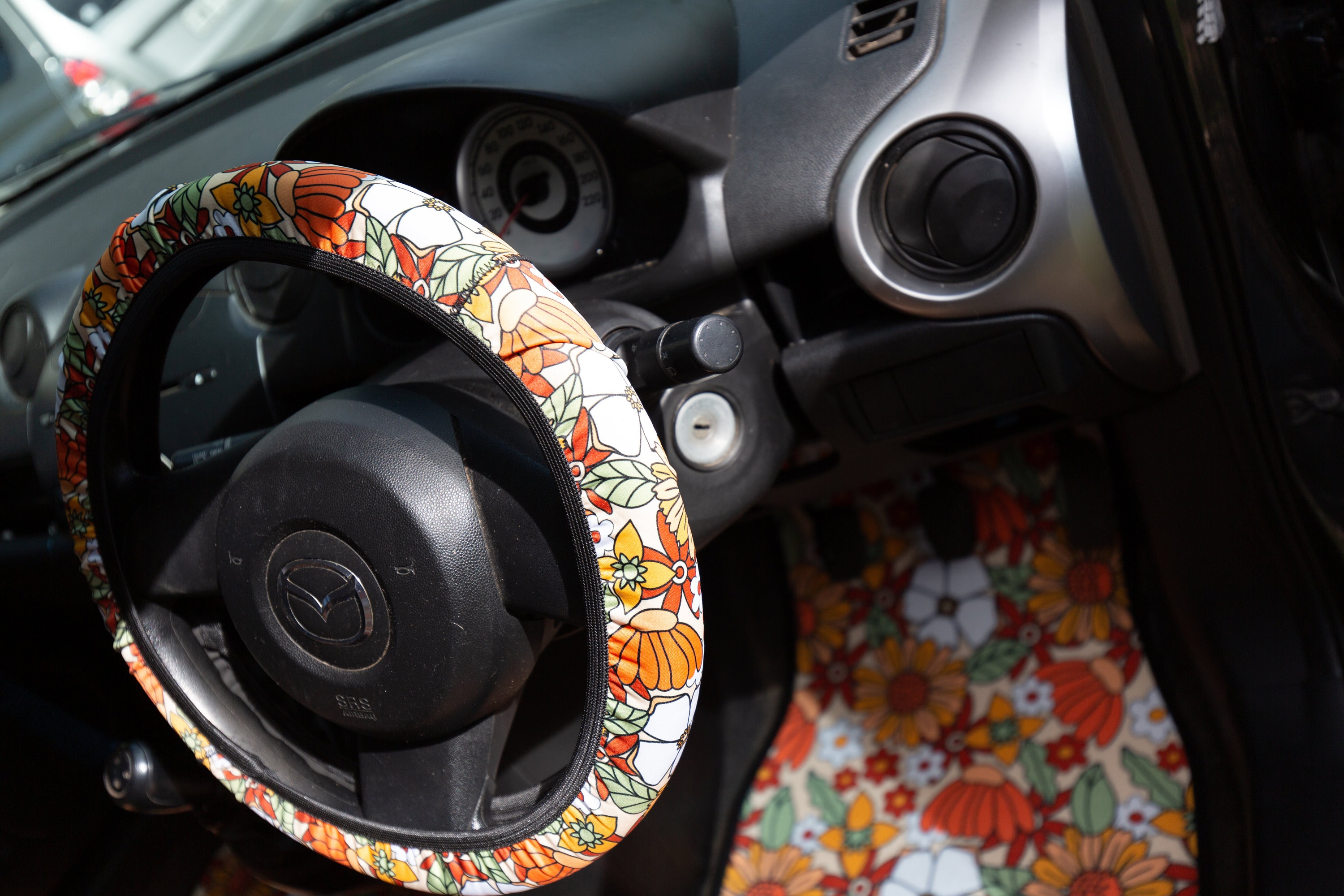 Coprivolante per auto, motivo: teschi e rose, colore viola, per donne, ragazze e uomini, universale, 38,1 cm