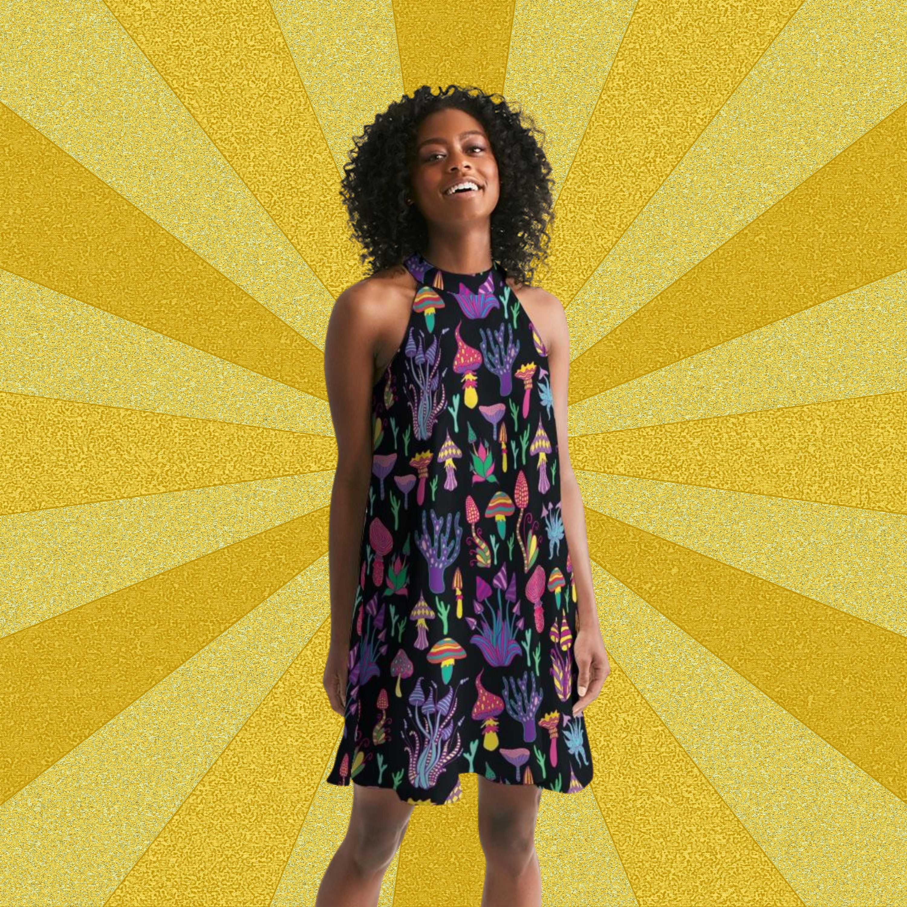 Magic Mushroom 70's Halter Dress Mushroom Dress Retro - Etsy