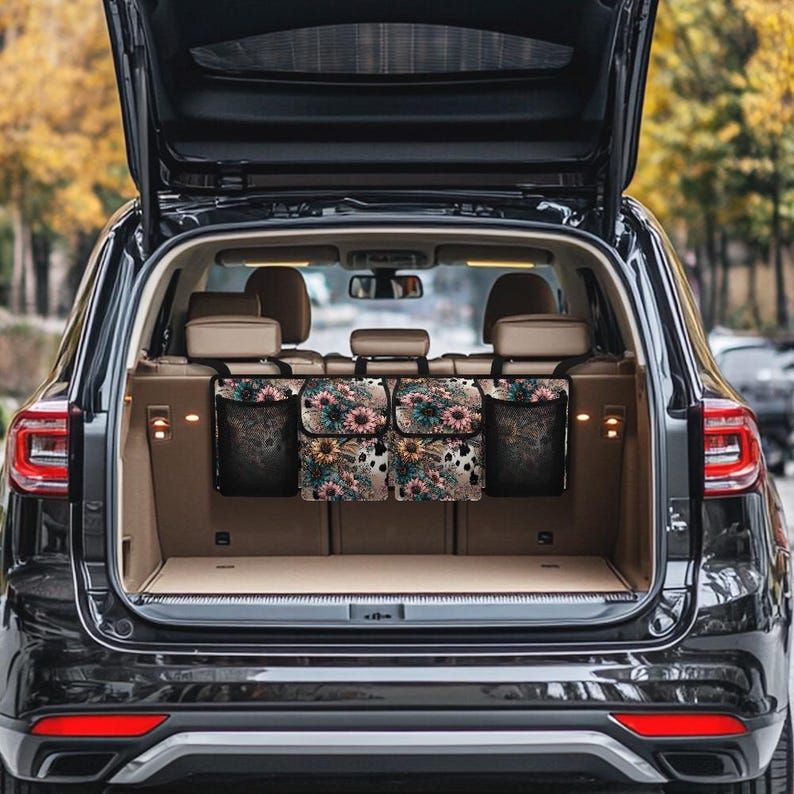 Organizador de maletero, accesorios para maletero, almacenamiento en maletero, accesorios de viaje de piel de vaca, solución de almacenamiento para coche, organizador de coche con múltiples compartimentos imagen 4