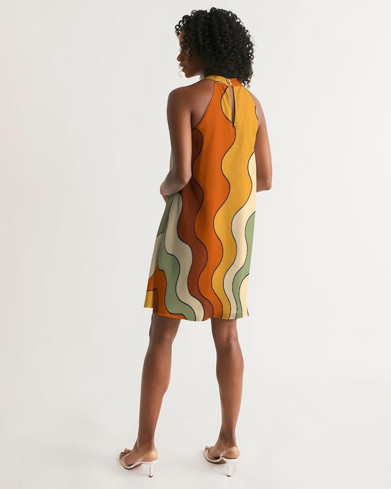 70s Dress, 70s Clothing, Retro Stripes, Large 70s Halter Dress, Sleeveless Dress, Retro Clothing Women, Music Festival, Cool Hippie Dress image 4