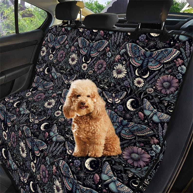 モスペットシートカバー、犬用トラベルシートプロテクター、車用花柄シートカバー、カーシートカバー、後部座席用犬用ハンモック、コテージコア車内装飾 画像 4