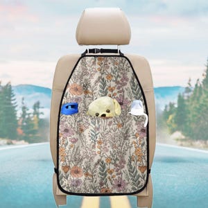 Tapete de proteção floral Boho para encosto de carro, à prova d'água, armazenamento para pendurar, organizadores de assento fofos para crianças, cães, acessório de viagem