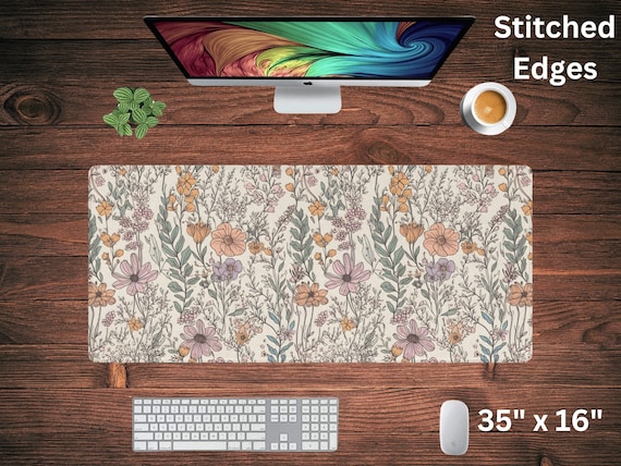 Cottagecore Desk Mat, Wildflowers Gaming Mouse Pad Large Mousepad, Floral Desk Mat Cute, Keyboard Mouse Mat Desk Pad for Work Office Home XL