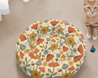 Calming Cat Bed, Mushroom Dog Bed, Cute Cat Bed, Soft Round Bed For Pets, Cottagecore Pet Accessories, Washable Pet Bedding, Donut Dog Bed