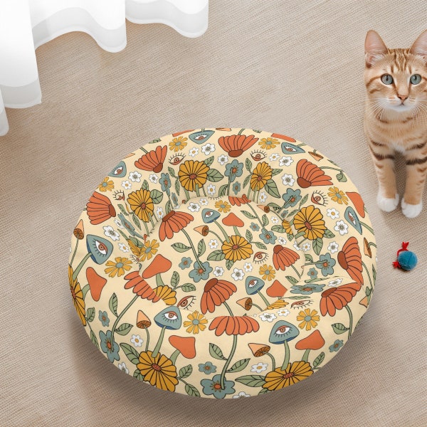 Calming Cat Bed, Mushroom Dog Bed, Cute Cat Bed, Soft Round Bed For Pets, Cottagecore Pet Accessories, Washable Pet Bedding, Donut Dog Bed