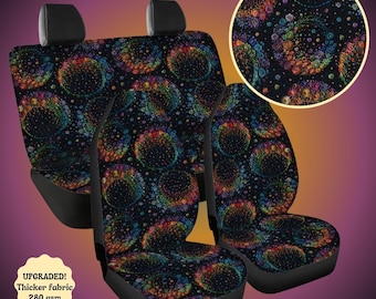 Witchy Autositzbezüge für das Fahrzeug, Sitzbezüge für das Auto, Boho-Autositzbezüge, Floral Rainbow Car Sitzbezüge, niedliches Autozubehör
